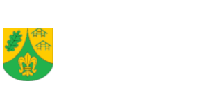 Das Wappen der Gemeinde Dahmker in SH. Oben links ein grünes Eichenblatt auf gelben Grund. Oben rechts zwei grüne Ständerwerke mit Satteldach auf gelbem Grund. In der Mitte eine gelbe heraldische Lilie auf grünem Grund.